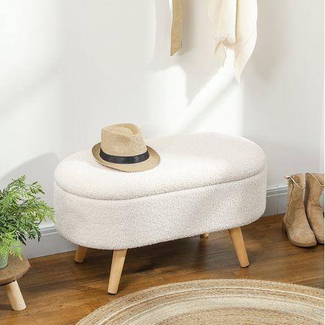 Banc de rangement 82x41x45 cm blanc, couvercle relevable, polyester et bois de pin MEUBLIV (1/5)