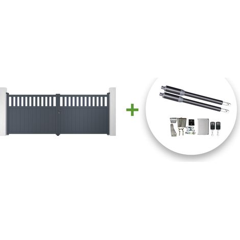 Portón eléctrico abatible 4m SANTIS 400 x 140 cm GRIS + motor RANGER B150 (1/5)