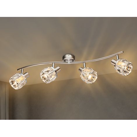 LED Deckenstrahler 4-flammig mit Glaskristallen Silber matt, Breite 70cm (1/5)