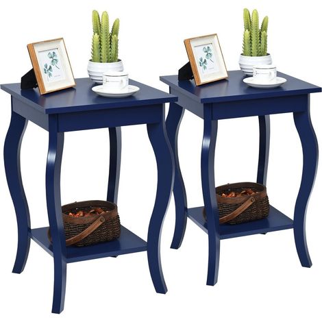 COSTWAY Set of 2 End Table Living Room Accent Table Sofa Side Table-Blue (1/5)