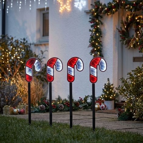 Set of 4 Infinity Candy Cane Stake Lights (1/2)