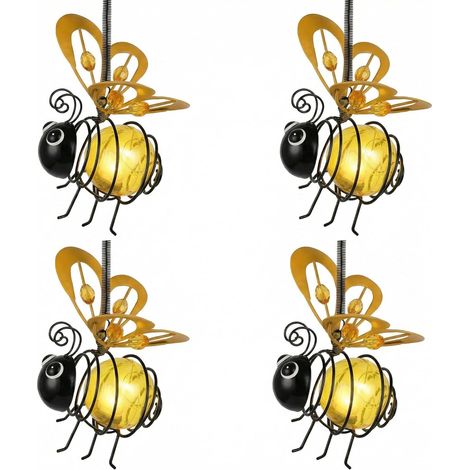 4 Pièces Lampe Solaire Abeille Suspendue, Éclairage LED Extérieur Étanche pour Jardin, Terrasse, Balcon et Cour, Jaune (1/5)