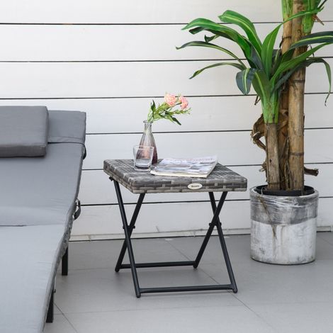 Table de jardin en rotin poly table basse pliante Cadre métallique en métal 40x40x40cm