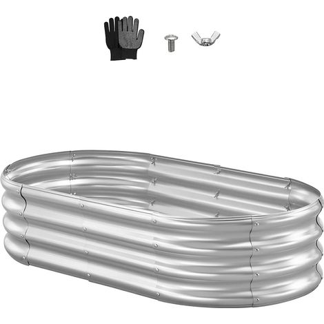 Potager Surélevé Métal - 120x60x29 cm - Acier Galvanisé - Fond Ouvert - Jardinage Légumes Fleurs - Argenté (1/5)