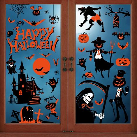 YIHELU 9 Fogli Adesivi Halloween Finestre PVC Bifacciali (1/5)
