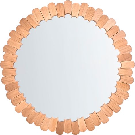 Espejo de pared redondo de estilo escandinavo con marco de madera de paulownia decorativo marrón Alzon (1/5)