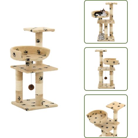 Piattaforme per gatti - vidaXL Albero per Gatti Tiragraffi in Sisal 65 cm Zampe Stampate Beige - Area di riposo per gatti