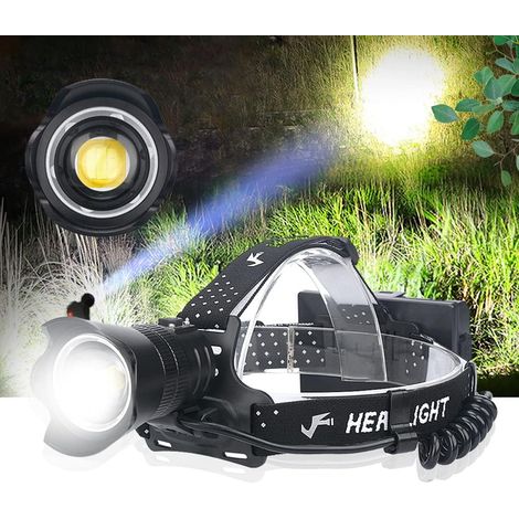 Lampe Frontale LED Rechargeable, Super Lumineuse 15000 Lumens Zoomable XHP90.2 Torche Frontale avec 3 Modes, Lampe Frontale Étanche pour Chasse, Pêche, Camping, 3x 18650 Piles Incluses (1/5)