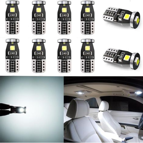 10 Pcs W5W T10 LED Ampoule De Remplacement,168 Ampoule LED,12V,+300% De Luminosité,LED Interior Car Lights,Ampoule W5W LED(Blanc) (1/5)