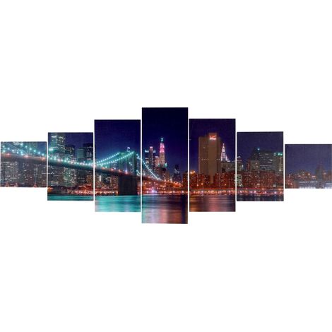 Poster murale decorativo 7 pezzi T375 legno con stampa in tessuto 140x50cm New York