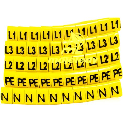 Marqueur de câble OZ-2 L1 L2 L3 N PE jaune 50 pièces (1/3)