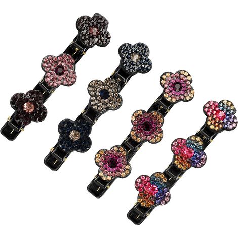 Lot de 4 pinces à cheveux à trois fleurs, ornées de strass scintillants, pour femmes et filles. (1/5)