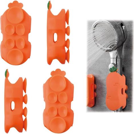Set of 4 silicone shower head holders, waterproof, universal, removable, suction cup, repositionable, no drilling required, shower accessories (1/5)