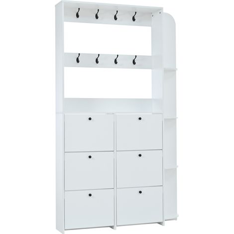 Perchero de entrada con zapatero 120 x 24 x 200 cm blanco MODENUIT (1/5)