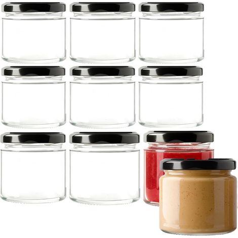 Juego de 10 tarros de mermelada de 150 ml con tapa, herméticos y aptos para lavavajillas, aptos para tarros de cristal y tarros de fermentación, para mermelada y yogur (10, transparentes, 150 ml) (1/5)