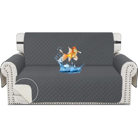 CHELZEN Housse de canapé imperméable à l'eau, Housse de canapé réversible 2 Places, Protecteur de Meubles pour Chiens pour Enfants dans Le Salon (2 Place, Gris Foncé) (1/5)