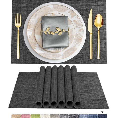 8 Sets de Table Lavable PVC Vinyle Dessous Assiette de Dîner Durables Napperon Rectangulaire Intérieure/Extérieure -8 Pièces, 02 Gris Foncé (1/5)