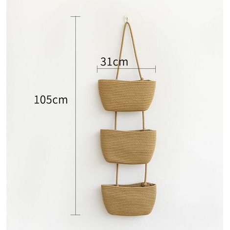 Hanging storage bag for over-the-door storage, 3-tier hanging basket made of woven cotton rope for nursery, bathroom and bedroom (1/3)