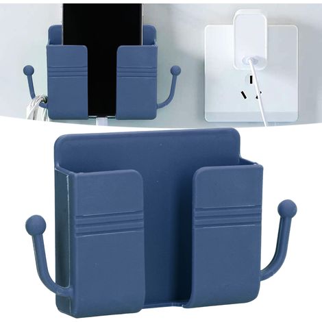 Boîte de rangement multifonctionnelle sans perçage pour chargeur de téléphone portable, fixation murale, boîte de rangement adhésive, bleue. (1/5)