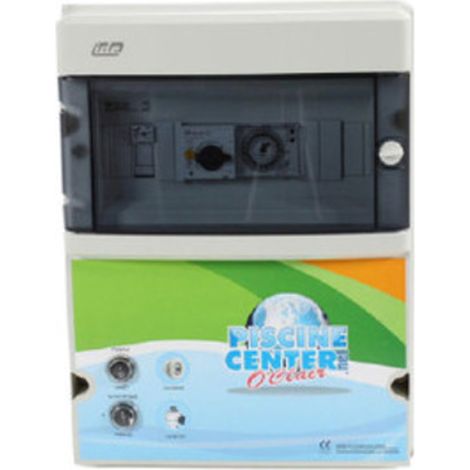 Coffret électrique de filtration piscine 1 projecteur 300 VA monophasé – Disjoncteur magnétothermique réglable 6.3 à 10 A – Horloge de programmation intégrée – Wa Conception