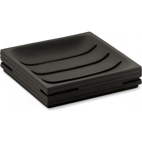 Portasapone da appoggio nero in resina 11x11 cm moderno per arredo bagno Linea Dark (1/4)
