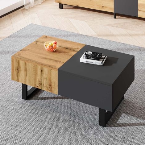 Table basse coulissante moderne avec rangement caché, meuble de salon multifonction en bois et métal, 100 x 55 x 40 cm (1/5)