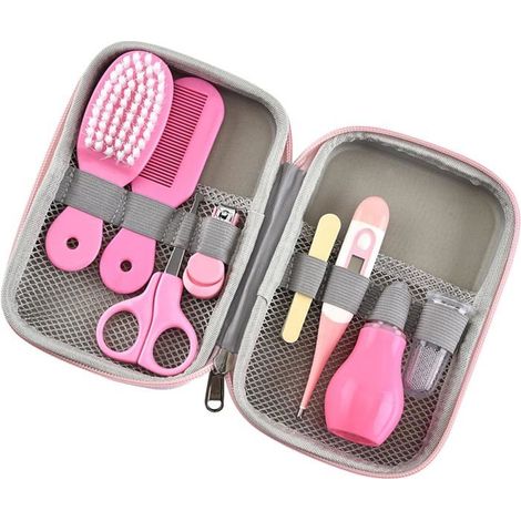 Kit de soins pour bébé 10 pièces Plastique et métal Sûr et portable Pour nouveau-nés Rose (1/5)