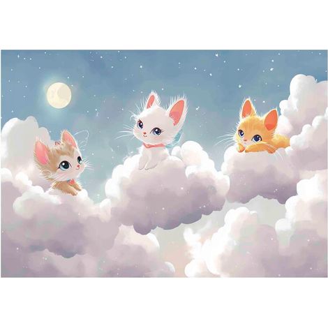 Papier peint mural chats nuages enfant intissé grand format design intérieur chambre enfant pas cher 150x105 cm (1/5)