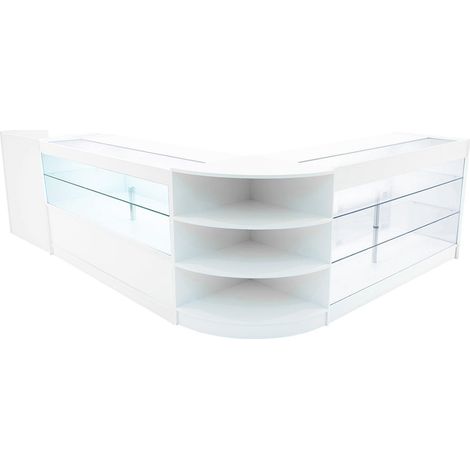 Set Banconi Bianco con LED Theia K1500 C1500 LM60 TB60 - Vetrina con Serratura, Ante Scorrevoli, Chiavi, Mobile Cassa, Espositori in Vetro Illuminati per Gioielli, Abbigliamento, Accessori (1/5)