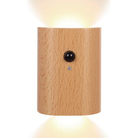 Veilleuse LED Murale, Applique Magnétique à Détecteur Mouvement, Lampe de Nuit en Bois Rechargeable pour Chambre, Cuisine, Couloir, Escalier, Salon (1/5)