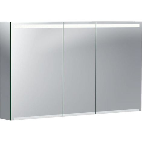 Geberit – Armoire murale de salle de bain avec éclairage LED – 3 portes – Largeur 120cm, Hauteur 70cm, Profondeur 15cm – Miroir extérieur et étagères en verre