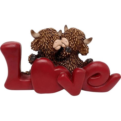 Figura de vaca de las Tierras Altas de Gallickan para el Día de San Valentín, estatua de resina de pareja de vacas con colgante de corazón: amor y decoración del hogar, adorno de escritorio y regalo d