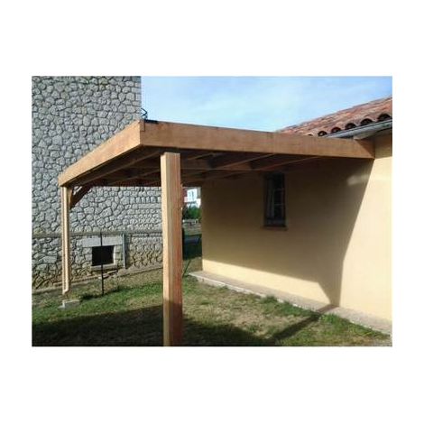 Cpbf – Abri toit plat adossé 350x400cm – Bois douglas français – Hauteur de passage 250cm – Carport 2 voitures – Fabrication française (1/4)
