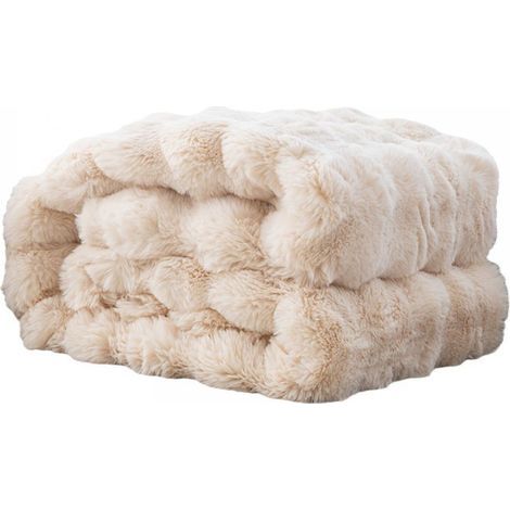 Couverture Moelleuse en Fausse Fourrure Beige Abricot Douce et Chaude. 70×100cm pour Canapé. Fauteuil et Lit Idéale pour Détente et Décoration (1/5)