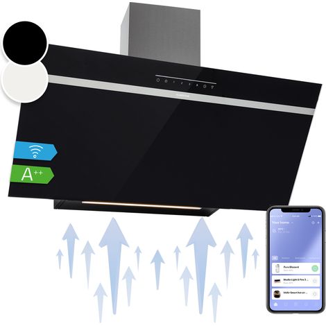 Klarstein – Hotte aspirante 90 cm – Débit d'air 514 m³/h – Silencieuse 59 dB – Éclairage LED – Filtres à graisse lavables – Classe A++