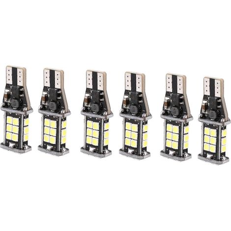 Lot de 6 ampoules LED T10 T15 W16W sans erreur, 24 SMD 3030, 1500 lumens, extrêmement lumineuses.