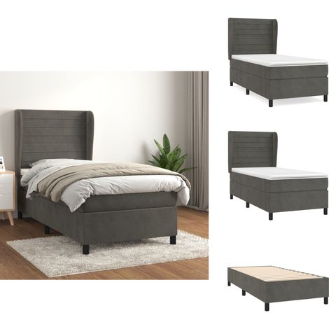 Sommier à lattes de lit et matelas Gris foncé 90x190 cm Velours - Lit Double - Lit Capitonné - Lit Velours - Literie - Chambre À Coucher (1/5)