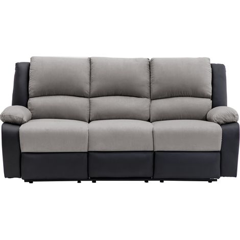 Canapé de relaxation électrique 3 places en microfibre et simili – Inclinaison jusqu'à 170° – Noir et gris – Confort optimal – Usinestreet (1/8)