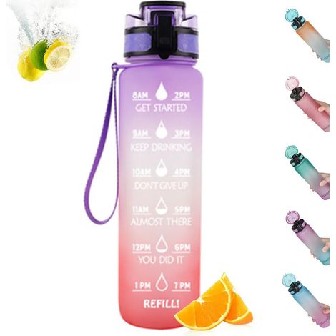 Bouteille d'eau de sport 1L, bouteille d'eau anti-fuite, bouteille d'eau en silicone avec marquage temporel, design dégradé, indispensable pour les sports de plein air (1/5)