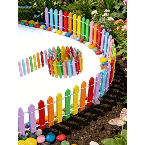 Clôture miniature en bois colorée, barrière décorative pour extérieur, bords lisses, clôture miniature pour jardin de fée, couleur arc-en-ciel, accessoire DIY, 1 pièce. (1/5)