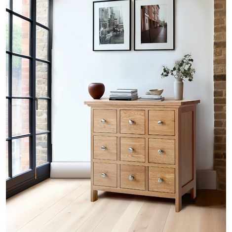 Hallowood Furniture Camberley Oak CD Storage Cabinet in Light Oak, Solid Wooden DVD Rack, DVD Cabinet with 9 Drawers, Media Storage, Storage Drawers for 207 CDs or 63 DVDs (1/5)
