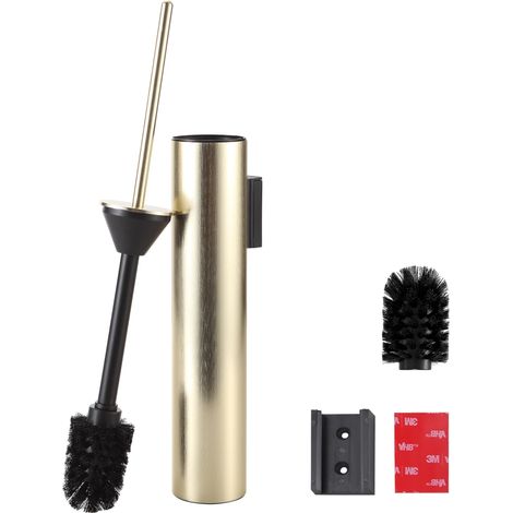 Brosse WC Murale Cylindrique, Porte-Brosse Toilettes WC Acier INOX doré avec 2 Balai San perçage, Porte-Brosse WC avec Gobelet Intérieur Amovible pour Un Nettoyage Faciles de la Salle de Bain (1/5)