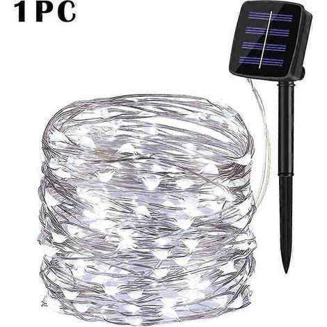 Guirlande lumineuse solaire LED extérieure de 32 m étanche type feston 100 LED blanche. (1/5)