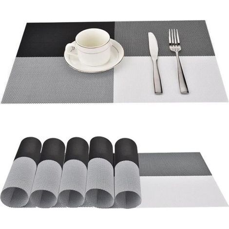 Set of 6 Placemats Anti-Slip Tiles Resistance to heat and friction Black (1/4)
