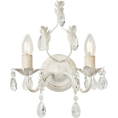 Visconte Cetona Leaf Style White, Gold Wall Light E14 Clear Crystal Effect 2 Arm (1/5)