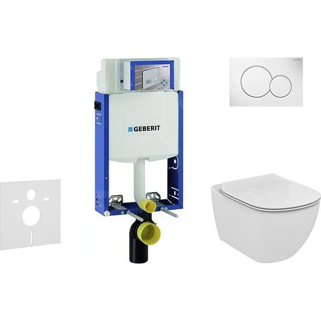 Geberit Kombifix - Bâti-support pour WC suspendu avec plaque de déclenchement Sigma 01, blanc alpin + Ideal Standard Tesi – cuvette et abattant, Aquablade, SoftClose 110.302.00.5 NU1 (1/5)