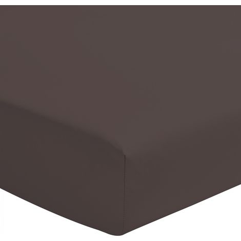 Drap housse uni 100% coton 57 fils chocolat 90x200 bonnet 30cm (1/4)