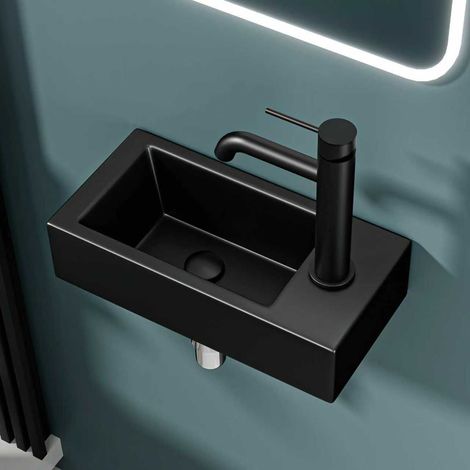 DILECI - Vasque lave-mains sortie droite noire mate (36,5x18x9cm) (1/5)