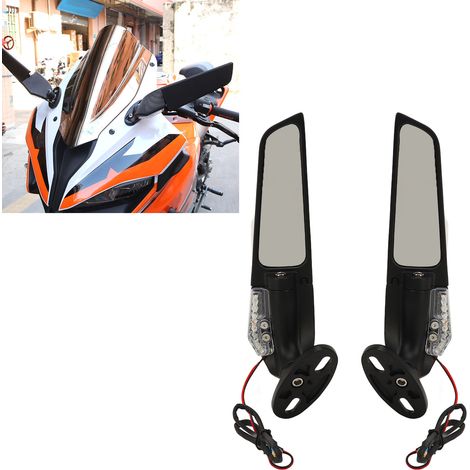 (Vidéo disponible) Rétroviseur universel LED modifié pour moto avec aileron pivotant réglable, compatible avec Kawasaki Ninja 250 300 400 650 H2 H4 (une paire, gauche et droite) (1/5)