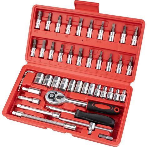 1 kit outil réparation automobile, cliquet, douilles, clé à bougie, clé à pipe, étui portable (1/5)